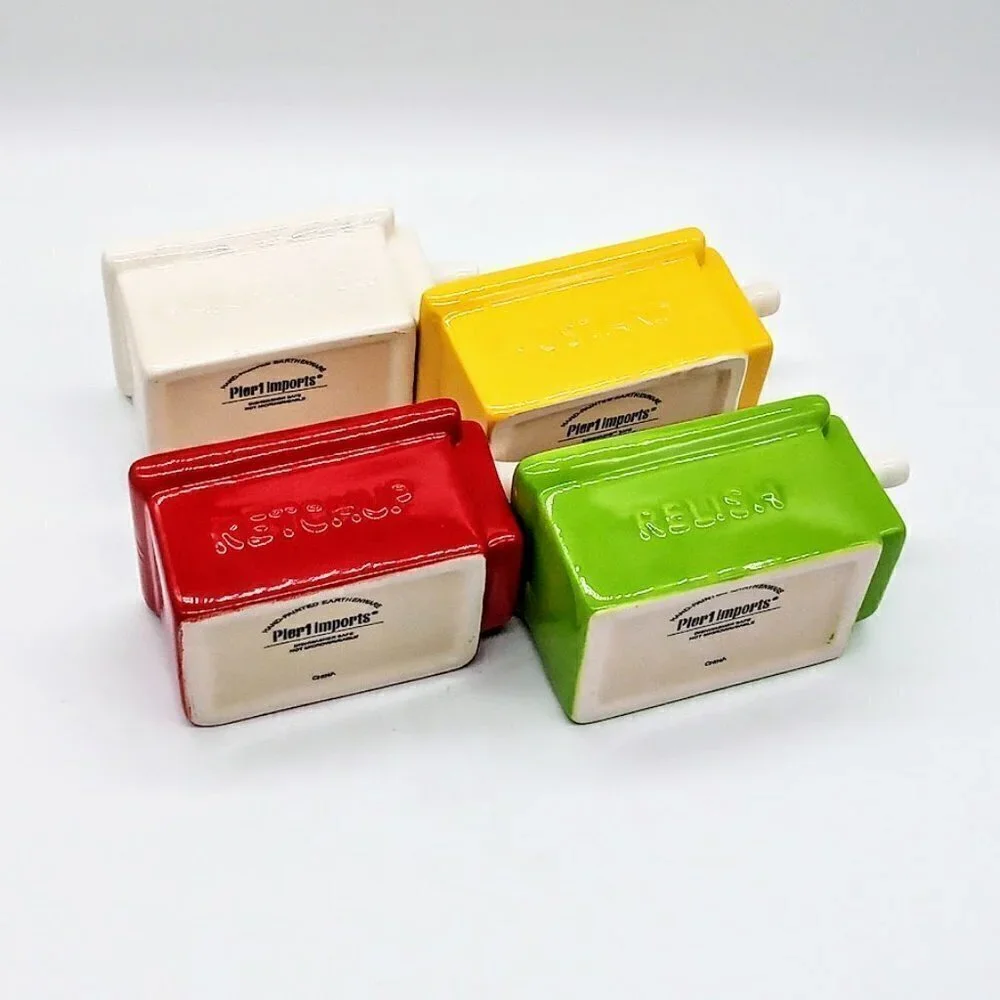 Pier 1 Set of 4 Hand-Painted Earthenware Embossed Condiment Cups